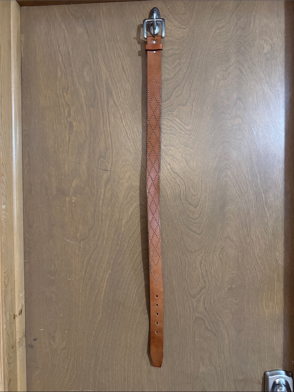Old Navy Brown Leather Belt with Metal Diamond Stitch Detail